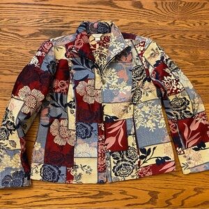 Christopher & Banks Red & Blue Floral Woven tapestry  Blazer or Jacket Size M